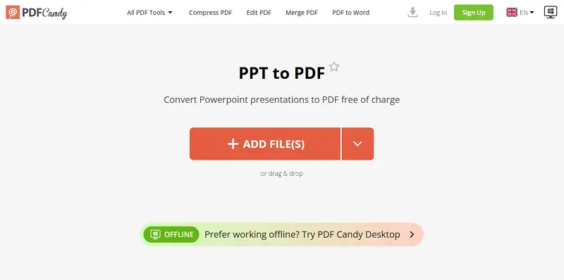 Скриншот PDF Candy с инструментом PPT to PDF